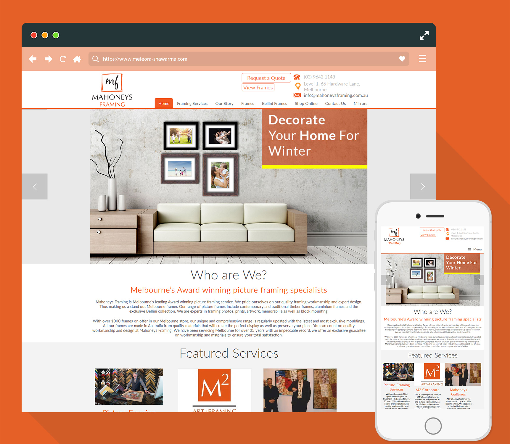 software Product Preview Mahoneys Framing Website